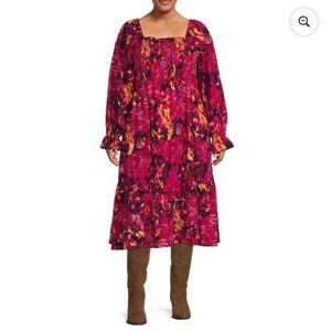 Terra & Sky Plus Size Square Neck Peasant Dress SZ 1X